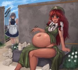 2013 angry bbw belly_overhang big_belly big_breasts big_female blush chubby chubby_female embarrassed fat fat_ass fat_female fat_fetish fat_girl fat_woman fatty food hong_meiling kipteitei large_female maid obese obese_female overweight overweight_female pig plump pork_chop sakuya_izayoi thick_thighs touhou weight_gain