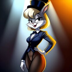 1girls 2020s 2023 ai_generated anthro blonde_hair breasts bugs_bunny female female_only frosting.ai furry furry_female hand_on_hip looney_tunes pantyhose rabbit rabbit_humanoid rule_63 scalieton self_upload short_hair spotlight the_looney_tunes_show top_hat warner_brothers