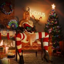 3d big_penis blonde_hair breasts breasts_out christmas christmas_outfit dick futa_only futanari katarina_du_couteau league_of_legends lifting_skirt otaviox6 sitting_on_chair slay_belle_katarina solo_futanari