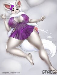 anthro artist_name big_breasts blush bowtie cinccino cum cum_on_bed cumshot feet furry futa_only futanari generation_5_pokemon on_back on_bed penis pokémon_(species) pokemon spaca tagme tail thick_thighs