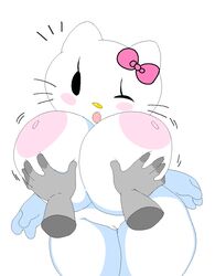 cute disembodied_hands dream-cassette female fur groping groping_breasts hello_kitty hello_kitty_(character) hello_kitty_(series) hoshime huge_breasts kitty_white mob_face sanrio shortstack winking