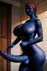 ai_generated blue_skin futanari huge_ass huge_boobs huge_cock jaconicon long_penis marvel marvel_comics mystique red_hair solo_futa tagme x-men