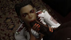 1boy 1girls 3d apex_legends blender dark-skinned_female dark-skinned_male dark_skin erection fellatio female handjob huge_cock interracial loba male oral penis seer_(apex_legends) straight vekkte