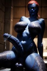 ai_generated blue_skin futanari huge_ass huge_boobs huge_cock jaconicon long_penis marvel marvel_comics mystique red_hair solo_futa tagme x-men