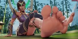 3d barefoot feet foot_fetish foot_focus karma_(league_of_legends) league_of_legends presenting_feet smolsizecat soles tagme