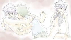 2boys anal anal_sex blue_eyes blush cum cumming gon_freecss hunter_x_hunter killua_zoldyck male_only pale-skinned_male pale_skin semen sweat sweating teenager yaoi