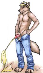 1boy 2006 anthro anthro_focus anthro_only balls ballsack blond blond_hair claws clothing cock dick furry goggles goggles_on_head hand_on_penis holding_penis lupine male male_focus male_only moodyferret pants pants_around_ankles pants_down pants_pulled_down peeing peeing_on_wall penis penis_in_hand piercings pissing short_hair short_hair_male solo solo_male testicles urine urine_stream wolf