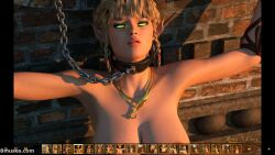 2016 3d 3d_(artwork) alliance_(warcraft) areolae big_breasts blizzard_entertainment blonde_hair blood_elf breasts chained chained_up elf elf_ears elf_female female green_eyes horde_(warcraft) large_breasts nipples nude nude_female original_character pointy_ears restrained warcraft world_of_warcraft zuleyka
