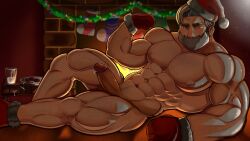 1boy abs arm_hair balls bara beard big_muscles big_nipples big_pecs big_penis blush chest_hair christmas daddy dendenfu dilf drayden erection gay gym_leader hair hairy hairy_male human hunk leg_hair lying male male_only muscular muscular_human muscular_male navel nipples nude pecs penis pokemon pokemon_bw pubes santa_hat solo solo_male white_hair yaoi