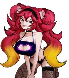 animal_ears big_breasts boob_window cleavage fishnet_legwear fishnets gradient_hair headband hot_pink_hair jingle_bell kneeling latam_virtual_youtuber lipstick lunaria_ayaren mrgarts panties simple_background solo_focus thighhighs thong twintails virtual_youtuber vtuber vtuberfanart youtube_hispanic