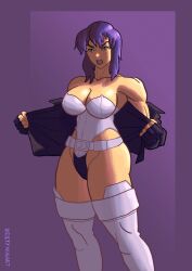 female ghost_in_the_shell ghost_in_the_shell_stand_alone_complex kusanagi_motoko pinup_(style) purple_hair solo zestynugget