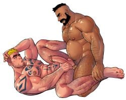 2boys abs anal anal_sex balls ballsack bara beard beard_stubble beefy black_hair blonde_hair body_hair completely_nude erection facial_hair gay gay_sex human jasdavi male male_nipples male_only manly mature_male mohawk_(hairstyle) musclegut muscles muscular_bottom muscular_male mustache nude_male original penis penis_in_anus scrotum sergio_(jasdavi) sex smooth_penis tattoos testicles unnamed_character