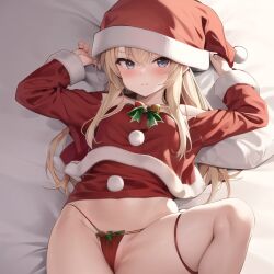 ai_generated blonde_hair female nemus_waifu_generator panties santa_hat santa_outfit solo