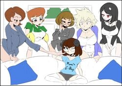 1boy 5girls apron brown_hair dexter's_laboratory dexter's_mom dimitri_monroe disney femboy femboy_on_female helen_parr imminent_sex meme milf mitsuki_bakugou my_hero_academia no_pants panties piper_perri_surrounded pixar smooth_skin sneakerflavored the_incredibles