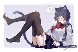 1girls auauun blue_eyes blue_hair blush breasts cat_ears cat_tail catgirl feet female female_only genderswap_(mtf) genital_fluids genshin_impact hi_res legs long_hair rule_63 scaramouche_(genshin_impact) school_uniform skirt sweatdrop thighhighs vibrator