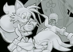 anal anthro balls big_penis bodily_fluids bound dildo duo fucking_machine gay genitals hotred huge_cock is_(artist) knuckles_the_echidna machine male male/male monochrome penis rockthebull sega sex_machine sex_toy sonic_(series) sonic_the_hedgehog_(series) sweat tails