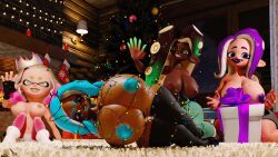 3d 3d_(artwork) 4girls alora_(lagami) big_ass big_breasts casual casual_nudity christmas female female_only huge_ass huge_breasts lagami marina_(splatoon) marina_(wo262) nintendo nude octoling octoling_girl pearl_(splatoon) pov shortstack splatoon splatoon_3