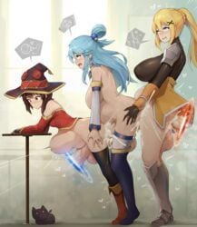 3futas aqua_(konosuba) balls bent_over big_breasts big_penis boots bottomless breasts chomusuke cleavage clothed clothing cum cum_in_pussy cum_inflation cum_inside cum_while_penetrated cumflated_belly cumflation darkness_(konosuba) doggy_style ejaculation ejaculation_while_penetrated erect_while_penetrated erection from_behind full-package_futanari futa_on_futa futa_only futanari futanari_penetrated hands-free handsfree_ejaculation heel_boots high_heel_boots huge_balls huge_cock human human_only impregnation inflation kono_subarashii_sekai_ni_shukufuku_wo! large_breasts light-skinned_futanari light_skin love_train lucky_transita megumin mutual_penetration now_you're_thinking_with_portals nude orgasm ovum pale_skin partially_clothed penis portal portal_(object) sex_train_position sinensian standing thigh_boots thighhigh_boots train_position uncensored