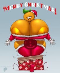 1futa 2023 areola areola_slip areolae balls breasts bulge christmas clothed clothing english_text flaccid fruit fruit_humanoid futa_only futanari gigantic_breasts huge_balls huge_breasts huge_cock humanoid humanoid_penis mostly_clothed nipples orange_(fruit) orange_body orangejuicemann penis plant plant_girl plant_humanoid present santa_costume solo text top_heavy