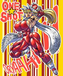 1girls bengus_stratovarious big_ass big_breasts blonde_hair color genkai_toppa_wrestling! goudadunn hi_res highres large_ass muscles muscular muscular_female muscular_thighs nipple_bulge pinup sharp_teeth solo thick_thighs