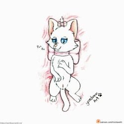 anus collar cute_expression disney domestic_cat felid feline felis female female_only feral fur furry_only genitals hi_res legs_up mammal marie_(aristocats) patreon patreon_logo patreon_username purring pussy smile solo solo_female spread_legs spreading text the_aristocats url yordraw