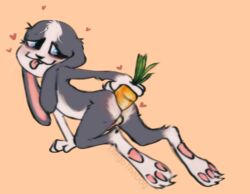 1boy anal_insertion animal_genitalia anthro blue_eyes blush bunny carrot carrot_dildo cub diegothedog furry long_ears long_legs rabbit rabbit_teeth schnuffel singer solo tongue_out yiff young