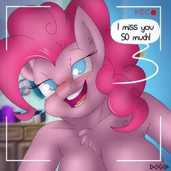 color colored dogg english_text my_little_pony pink_hair pinkie_pie_(mlp) recording speech_bubble straight_hair tagme text