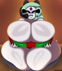 anthro anthro_only bimbo_lips breasts_in_box christmas huge_thighs lewd_bun_64 lips lipstick lustful_gaze massive_ass massive_breasts melobun_(strugglebunny) meloetta oc on_knees pokemon present present_box strugglebunny teal_lipstick teal_nails thick_thighs