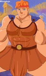 1boy ahe_gao bara cum cum_on_body disney ghost_hands hands hercules_(character) hercules_(disney) kuroubojin male male_only masturbation muscular muscular_male solo