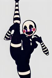 ai_generated animatronic black_skin breasts buttons classic_fnaf_2_marionette classic_fnaf_2_puppet disembodied_limb female five_nights_at_freddy's five_nights_at_freddy's_2 flexing haunted lanky leg_up marionette_(fnaf) mask nipples nude original_fnaf_2_marionette original_fnaf_2_puppet pixai possessed puppet_(fnaf) robot_humanoid simple_background slim_waist striped_arms striped_legs supernatural ultimate_custom_night white_pupils