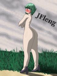 1girls ass blush embarrassed_nude_female female female_only girl high_heels jfleng naked naked_female nude nude_female one-punch_man outside tatsumaki thick_ass