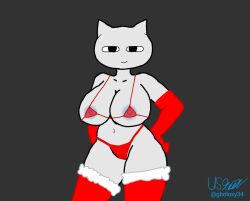 anthro big_breasts bikini breasts cat_ears catgirl christmas christmas_bikini christmas_outfit furry furry_female gloves image_set long_gloves micro_bikini muchineko(nagomami) original original_character red_gloves red_panties red_stockings stockings