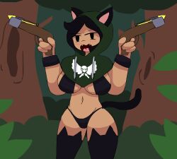 black_hair blush cat_ears cat_tail catgirl crossbow dark_skin female female_only forest forest_background margaret_summers original_character panties shadowjanetnsfw short_hair stockings thigh_highs