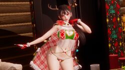 1girls 3d black_hair breasts christmas curvaceous curvy curvy_body curvy_female curvy_figure deilw female gloves original original_character red_eyes reindeer_antlers voluptuous