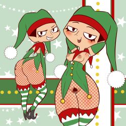 1girls armpits big_ass christmas christmas_clothing christmas_headwear christmas_outfit cosplay dripping_pussy dzyer earings elf_ears eyeliner fishnets high_heels ineffective_clothing mischievous_smile my_life_as_a_teenage_robot oerba_yun_fang pubic_hair sleeves small_breasts smiling squeezing_butt teenager thick_thighs tiff_crust wet_pussy