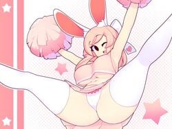 animal_ears arms_above_head arms_up breasts bunny_ears cheerleader cheerleader_uniform fiz fizintine jumping large_breasts original panties pink_hair pom_poms spread_legs tagme thighhighs underboob white_panties winking