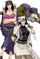 3girls age_progression big_breasts black_hair breasts cleavage crossed_arms diamond_is_unbreakable female female_jotaro genderswap_(mtf) glasses hat human jojo's_bizarre_adventure jotaro_kujo light-skinned_female light_skin long_hair mature milf mother multiple_views rule_63 short_hair shounen_jump simple_background stardust_crusaders stone_ocean white_background