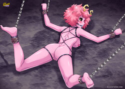 1girls anus ass blush bondage bound breasts captured captured_heroine chained damsel_in_distress defeated defeated_heroine domination enslaved feet female female_only femsub gag helpless humiliation kidnapped mina_ashido my_hero_academia pink_hair pink_nipples pink_skin pussy restrained sex_slave slave slavegirl slavetoon solo suspended_in_midair uncensored