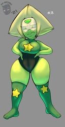 alien ass big_ass bodysuit breasts cartoon_network female female_only gem_(species) green_body green_eyes green_skin leotard n-kosi n-kosi_(coloring) peridot_(steven_universe) shortstack star_symbol steven_universe steven_universe_future thick_ass thick_thighs visor wide_hips yellow_hair