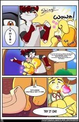 glowhorn fox_boy dog_girl animal_crossing nintendo artifact_the_fox isabelle_(animal_crossing) canid canine fox mammal absurd_res comic comic_page hi_res accessory anthro black_body black_eyes black_fur black_nose blonde_hair bottomwear bow_ribbon building clothed clothing cloud collar collar_tag dialogue door dress_shirt duo evil_smile evil evil_face excited excited_expression eyes_closed female floor flower green_clothing green_shirt green_topwear hair hair_accessory hair_ribbon hair_tie heart_symbol holding_object holding_out_hand inviting looking_down looking_at_another magic magic_collar male open_door opening_door orange_eyes petals plant purse red_body red_fur red_hair red_nose sharp_teeth shirt shorts shortstack shortstack_female simple_background smile smug smug_expression smug_grin smug_face sparkles talking_to_another tan_body tan_fur teeth tongue topwear white_hair white_body white_fur white_clothing white_shirt white_topwear window yellow_body yellow_fur yellow_hair