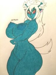 antennae anthro artmohch ass big_ass big_breasts breasts bue cartoon_network emoji_(race) emoji_alien_(samurai_jack) large_ass large_breasts long_hair nude nude_female red_eyes samurai_jack tail thighs voluptuous voluptuous_female white_hair white_tail wide_hips
