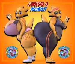 2girls 3d alphys big_ass big_breasts blushing buckteeth glasses gradient_background headband huge_ass huge_breasts mom_bod peace_sign pomni_(the_amazing_digital_circus) reptile round_glasses scalie socks spanish_text square_glasses tagme tail take_your_pick theashsfm undertale undertale_(series) underwear v_sign workout_clothes