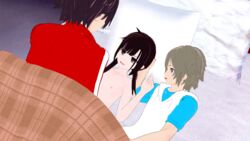 1girls 2boys 3d amamiya_hibiya asahina_hiyori black_hair kagerou_project kisaragi_shintarou male/female mekakucity_actors netorare small_breasts tagme