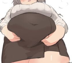 alternate_version b45ui big_ass big_breasts blushing bulging_belly chubby_cheeks comic grabbing_belly hololive huge_thighs looking_down_at_self nimo nimo22 shirogane_noel thick_thighs weight_gain