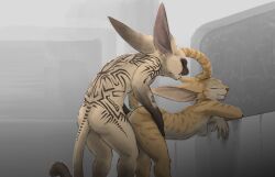 2026 anthro areola big_ears blep breasts butt digital_media_(artwork) duo eyes_closed female from_behind_position fur genitals gloves_(marking) inside ipoke kendur male male/female markings neia_(ipoke) nipples nude nude_anthro nude_female nude_male penetration penile penile_penetration penis sex si'itiae standing_doggystyle stripes tail tan_body tan_fur tattoo tongue tongue_out