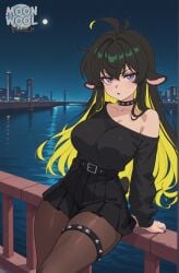 ai_generated ai_assisted breasts uncensored thick_thighs thighs thick_ass curvy curvy_female curvy_body moonwool_branch long_hair very_long_hair messy_hair sheep_girl sheep_ears animal_ears tail multicolored_hair multicolored_eyes slit_pupils colored_inner_hair big_breasts huge_breasts large_breasts original original_character oc black_hair purple_eyes blue_eyes green_hair yellow_hair kurufy_(moonwool) solo solo_focus solo_female female female_only female_focus seductive seductive_pose angry angry_face tsundere goth goth_girl gothic clothed clothed_female makeup black_lips pantyhose