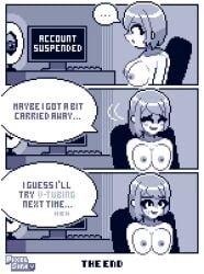 1girls animated areolae banned big_breasts breasts completely_nude completely_nude_female female female_only lisa_(pixelsira) naked naked_female nipples nude nude_female pixel_animation pixel_art pixelsira short_hair sitting solo solo_female surprised suspended tagme upper_body video