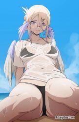1girls solo female_only female female_focus long_hair collarbone shoulders underboob medium_breasts breasts midriff belly navel belly_button thighs thick_thighs knees groin slim_waist slim_female narrow_waist slender_waist slender_body lean_figure wide_hips hourglass_figure upper_body sitting hair_between_eyes looking_at_viewer digital digital_media digital_art digital_drawing digital_media_(artwork) digital_drawing_(artwork) 2d 2d_(artwork) 2d_artwork drawing blonde_hair blonde blonde_female blonde-haired_female blonde_hair_female blue_eyes blue-eyed_female tilted_head head_tilt glasses glasses_on_face glasses_on_head round_glasses hairclip hair_clip nervous nervous_face nervous_expression shy_girl shy_female nervous_female shy shy_expression sky blue_sky clouds day daytime daylight outdoor outdoors outside outdoor_nudity sea ocean seaside water beach coast sand horizon sidelocks average_breasts breasts_apart hand_behind_back arm_behind_back arm_support bikini swimsuit swimwear bikini_top bikini_bottom black_bikini black_swimsuit black_swimwear black_bikini_top black_bikini_bottom string_bikini bikini_only halterneck inguinal_crease inguinal_ligament legs_closed legs_together thighs_together legs_together_feet_apart knees_together knees_together_feet_apart nude naked nudity naked_female nude_female exposed naked_woman half_naked half_nude semi_nude partially_undressed bare_skin bare_shoulders bare_thighs bare_legs bare_knees exposed_skin exposed_shoulders exposed_thighs exposed_legs curvy curvy_figure curvy_body curvy_female curvy_hips curvaceous curvaceous_figure curvaceous_body curvaceous_female curvaceous_hips alternate_version_available alternate_version_at_source more_at_source wet soaked wet_body wet_skin dripping_wet wet_hair wet_face wet_belly wet_legs wet_thighs wet_bikini wet_swimsuit character_request copyright_request dayyo_(daydarion/day-chan) wet_clothes wet_clothing soaked_clothes wet_shirt