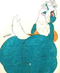 antennae anthro anus artmohch ass big_ass big_breasts blush blushing breasts brown_dress bue cartoon_network dress emoji_(race) emoji_alien_(samurai_jack) large_ass large_breasts long_hair looking_at_viewer looking_back no_panties no_underwear red_eyes samurai_jack tail thighs vagina voluptuous voluptuous_female white_hair white_tail wide_hips
