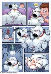 animal_genitalia animal_penis ankles_tied anonpupb anthro anus balls bdsm blush bodily_fluids bound brian_griffin canid canine canine_genitalia canine_penis canis clenched_teeth clothing collar collar_only comic digital_media_(artwork) domestic_dog duo english_text eunuch eyewear family_guy feet fur genital_scar genitals glasses hands_tied hi_res human lipsticking male mammal nude one_eye_closed onomatopoeia penis penis_tip peter_griffin scar sheath shirt simple_background sitting smile sound_effects spread_legs spreading submissive submissive_anthro submissive_male surgical_operation sweat sweatdrop tail teeth text toes topwear wearing_glasses